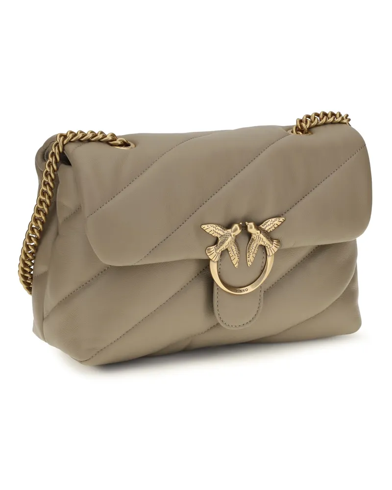Pinko Women's Love Classic Leather Shoulder Bag Grigio Talpa-Antique Gold Calf Bos Taurus Beige