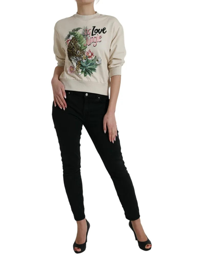 Dolce & Gabbana Women's Jungle-Printed Cotton Sweatshirt Beige Sweatshirts Beige
