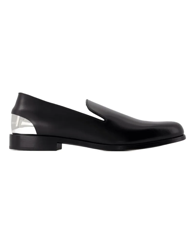 Alexander McQueen Men's Metal Heel Loafers -  Leather Black-Silver Calfskin Shoes Flat-Shoes Black