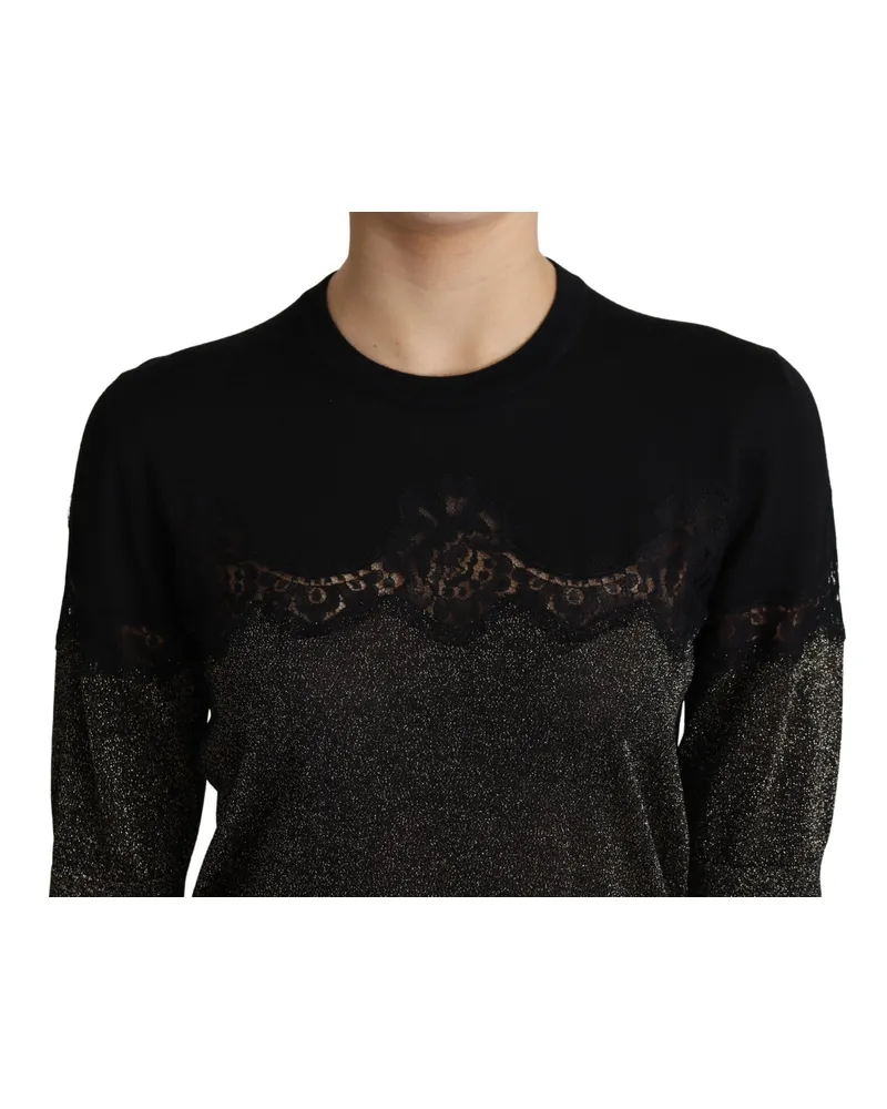 Dolce & Gabbana Women's Black Shiny Lurex Lace Insert Pullover Top Black