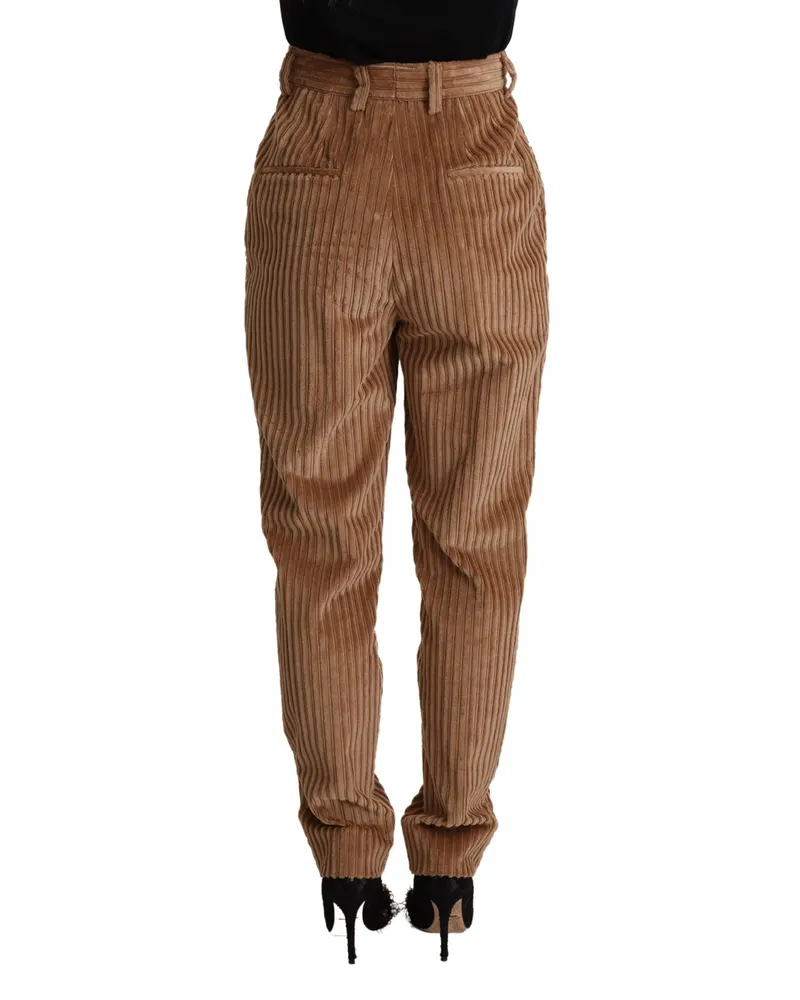 Dolce & Gabbana Women Brown Corduroy Cotton Trouser Tapered Pants Brown