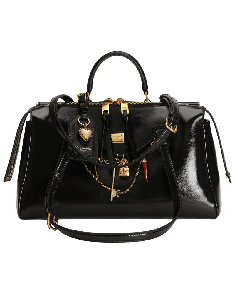 Dolce & Gabbana Polished Leather Shoulder Bag — Black Black