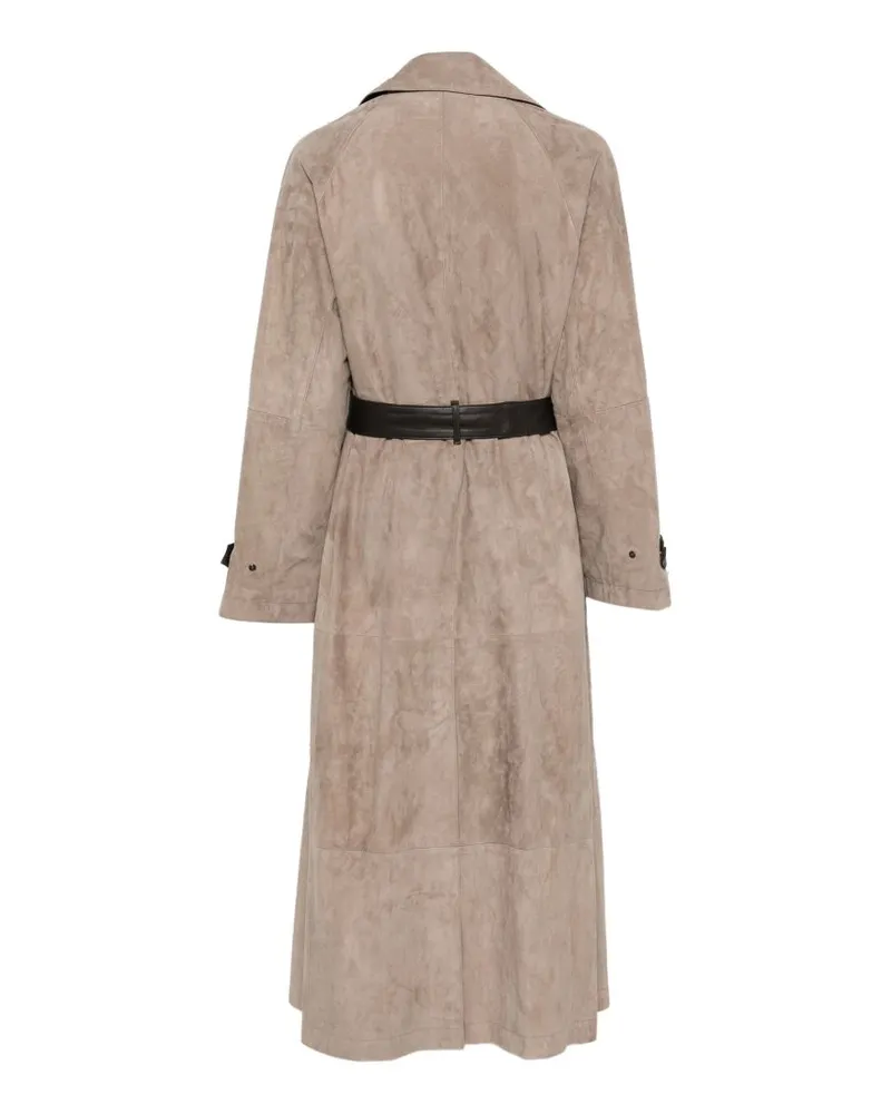 Emporio Armani Belted Suede Coat — Beige Beige