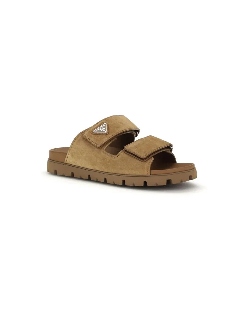 Prada Men's Brown Calf Leather Bos Taurus Strap-On Sandals Brown