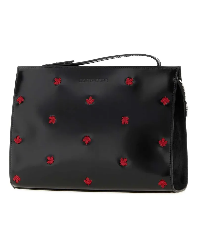 Dsquared2 Men's Black Leather Maple Leaf Clutch M002 Black