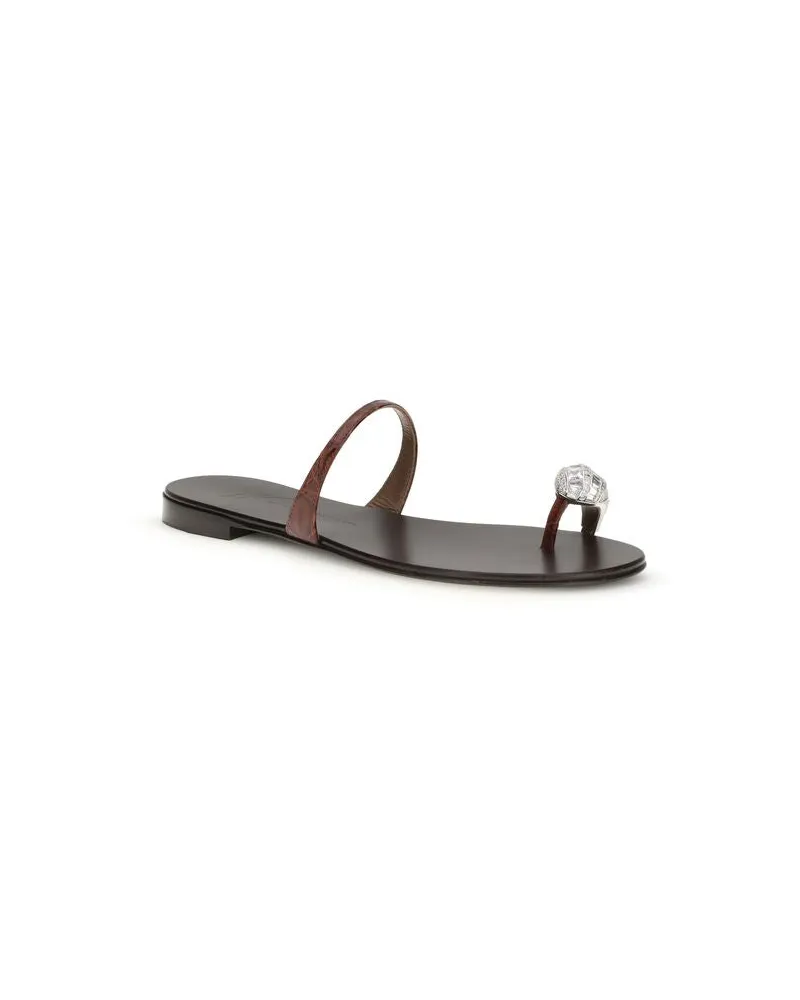 Giuseppe Zanotti Women's Brown Calf Leather Bos Taurus Flat Sandals Brown