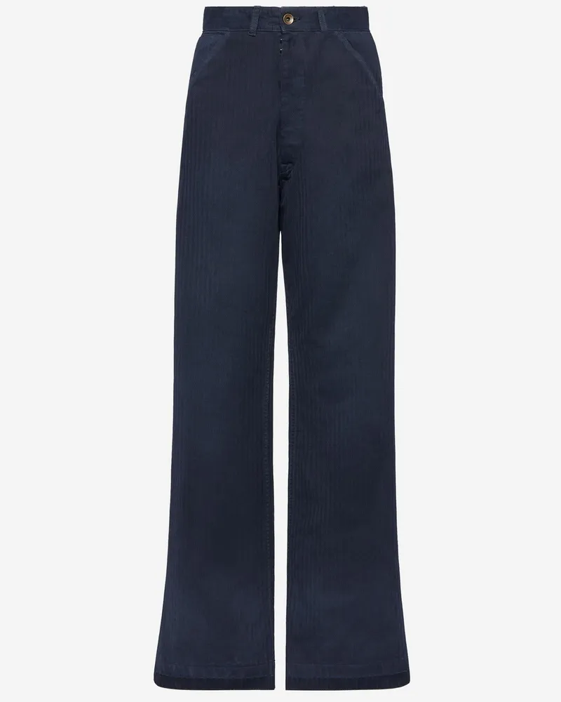 Maison Margiela Women's Cotton Pants With Herringbone Pattern Navy Trousers Navy