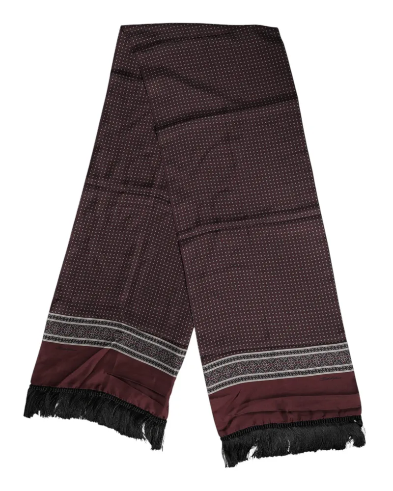 Dolce & Gabbana Men's Maroon Dotted Silk Fringes Foulard Scarf Maroon