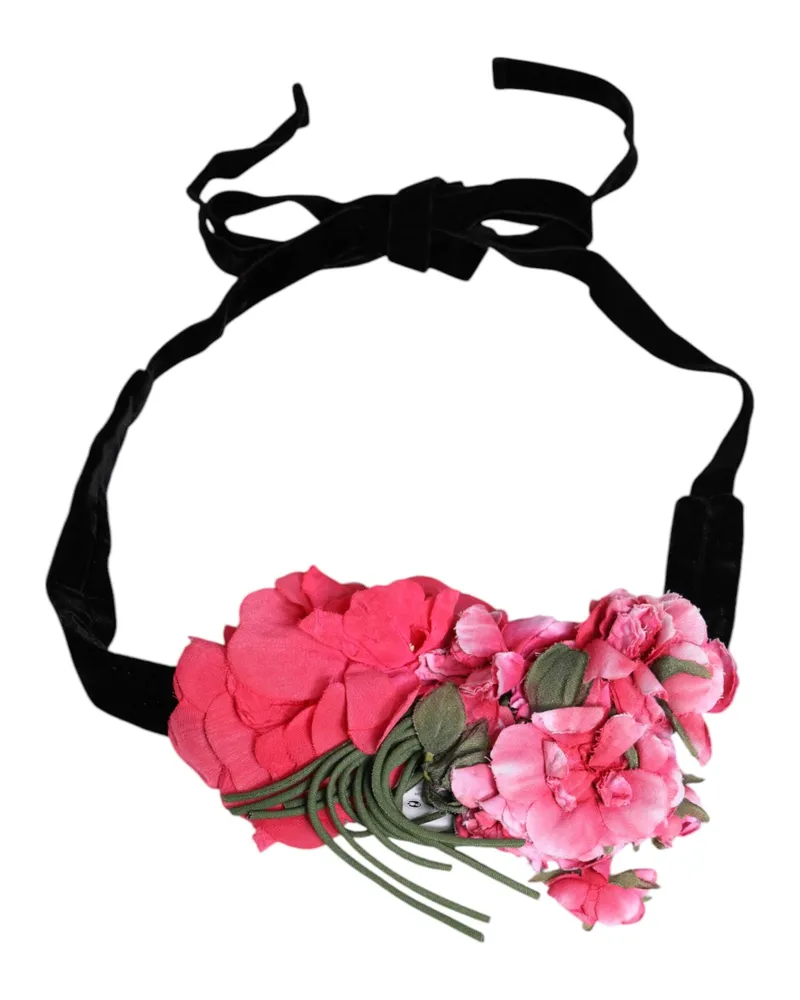 Dolce & Gabbana Women Multicolor Floral Applique Detail Tie Belt Black Nylon Black