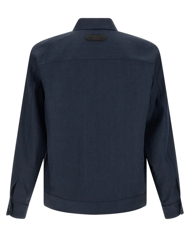 Brioni Men's Blue Linen Full-Length Jacket Clothing Blue