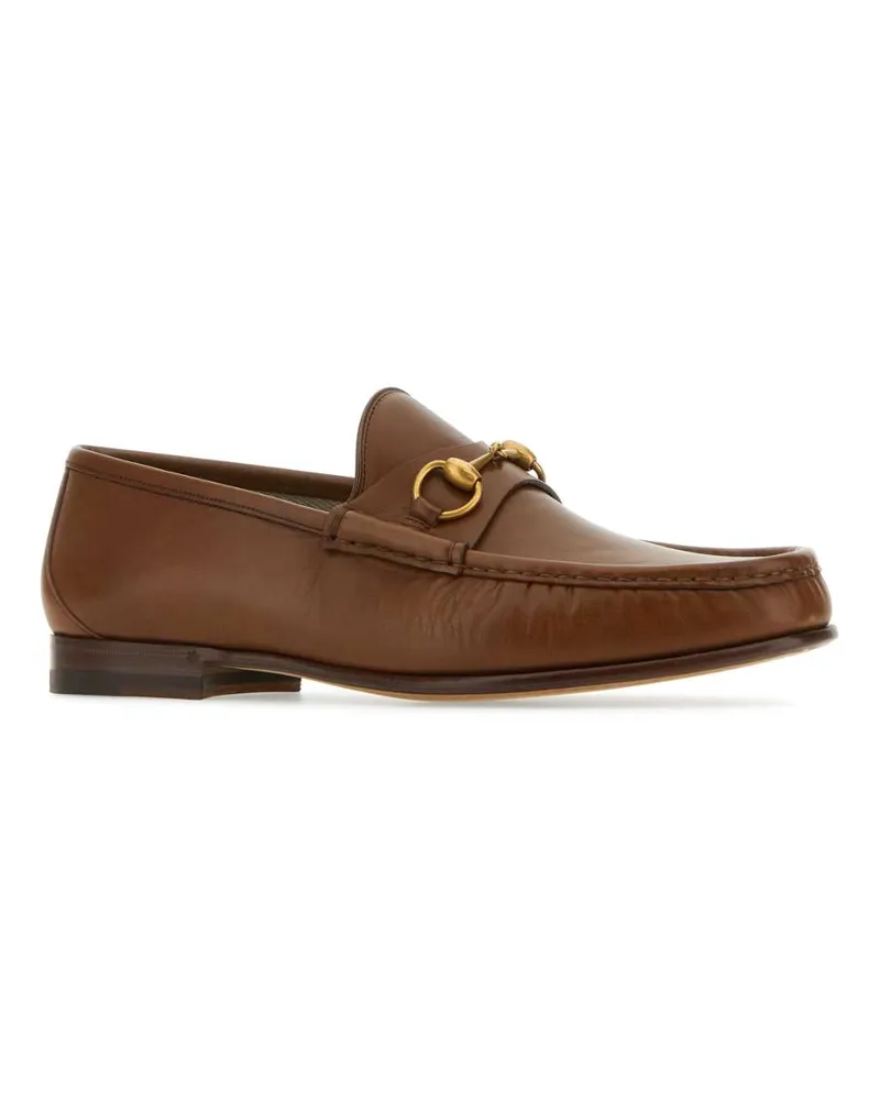 Gucci Men's Brown Leather Loafers Calf Skin Mocassini Brown