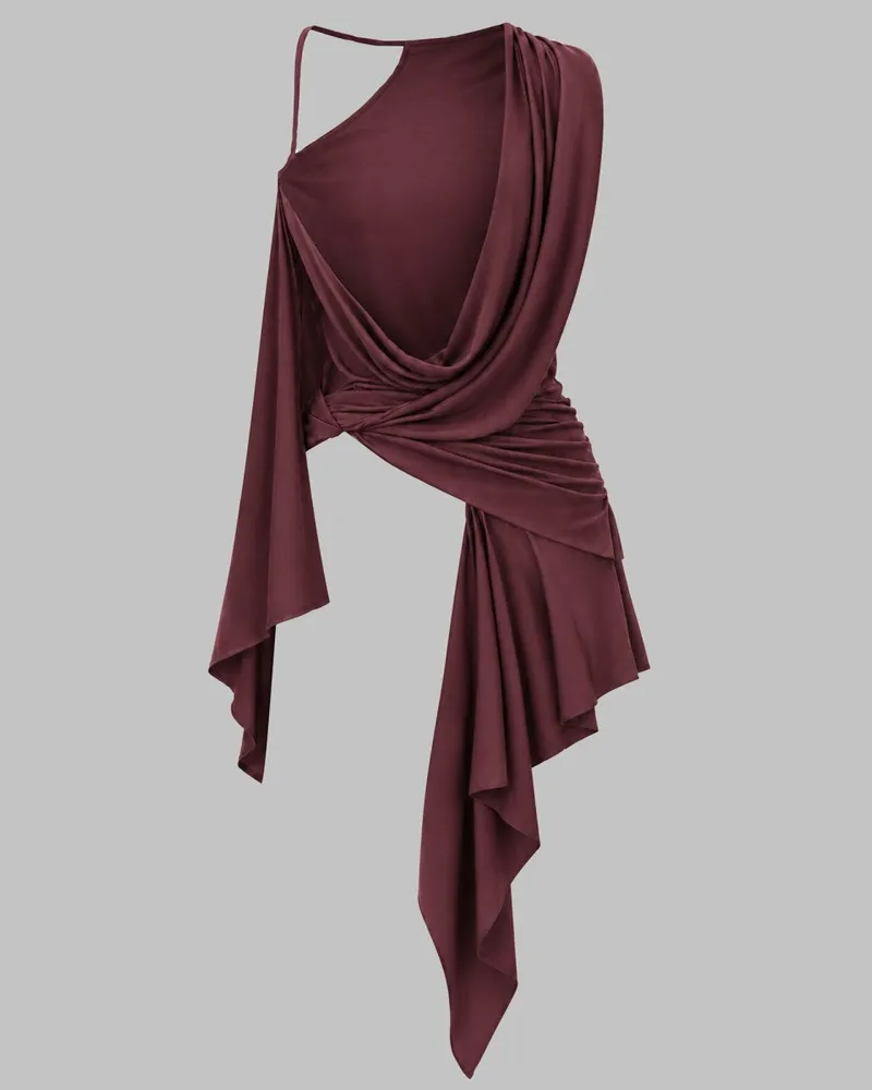 Rick Owens Lilies Draped Silk Tunic — Bordeaux Bordeaux