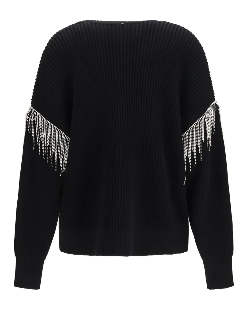 Max Mara Women's Pagine Virgin Wool Cardigan With Sparkling Details Nero Unito Fleece Ovis Aries Sweater 