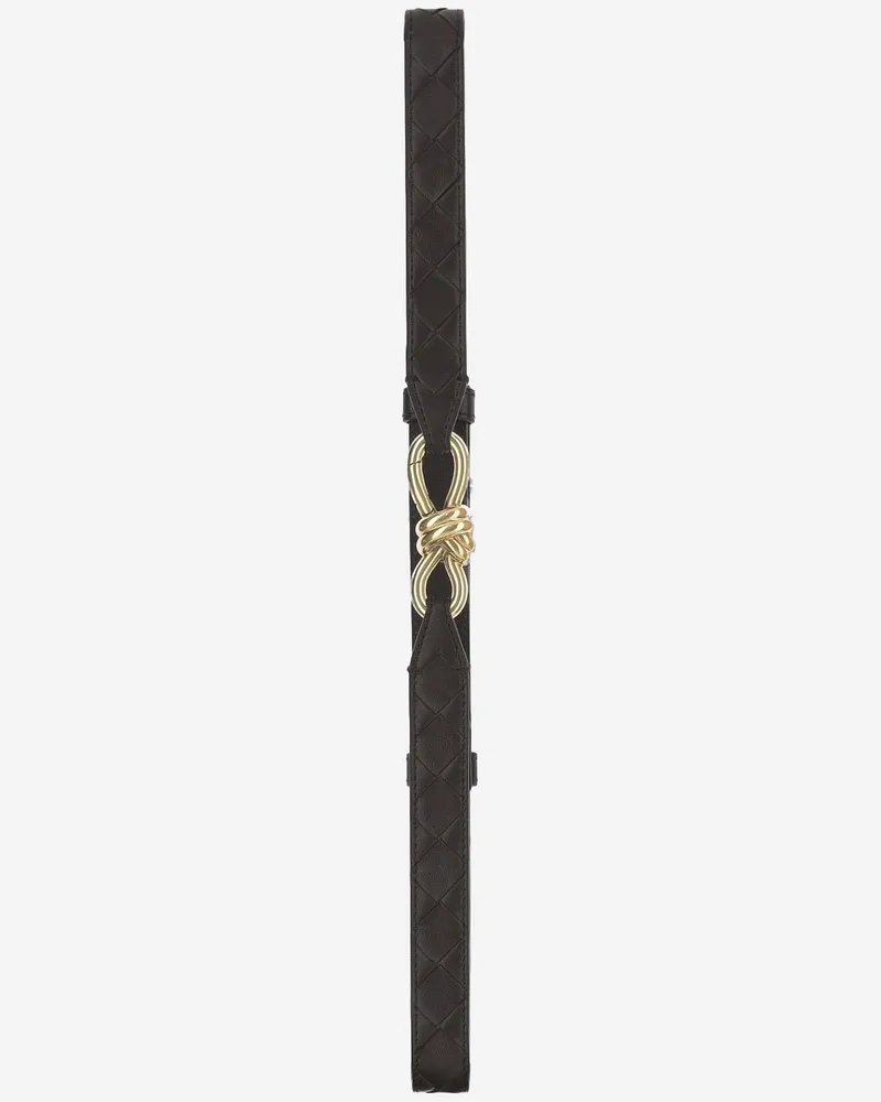 Bottega Veneta Women's Leather Belt With Golden Knot Buckle Dark Brown Brown