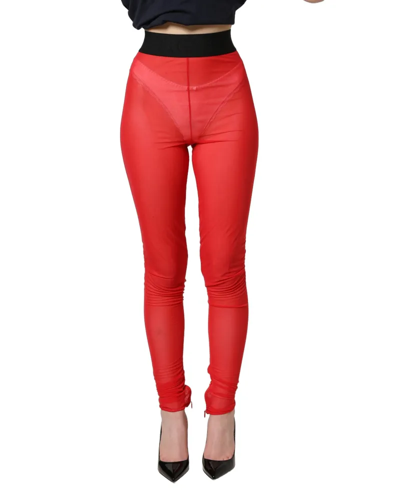 Dolce & Gabbana Women Nylon Stretch Leggings Red Elastane Red