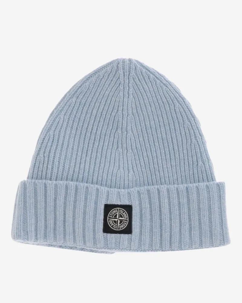 Stone Island Boys' Wool Blend Beanie With Logo Light Blue Hat Blue
