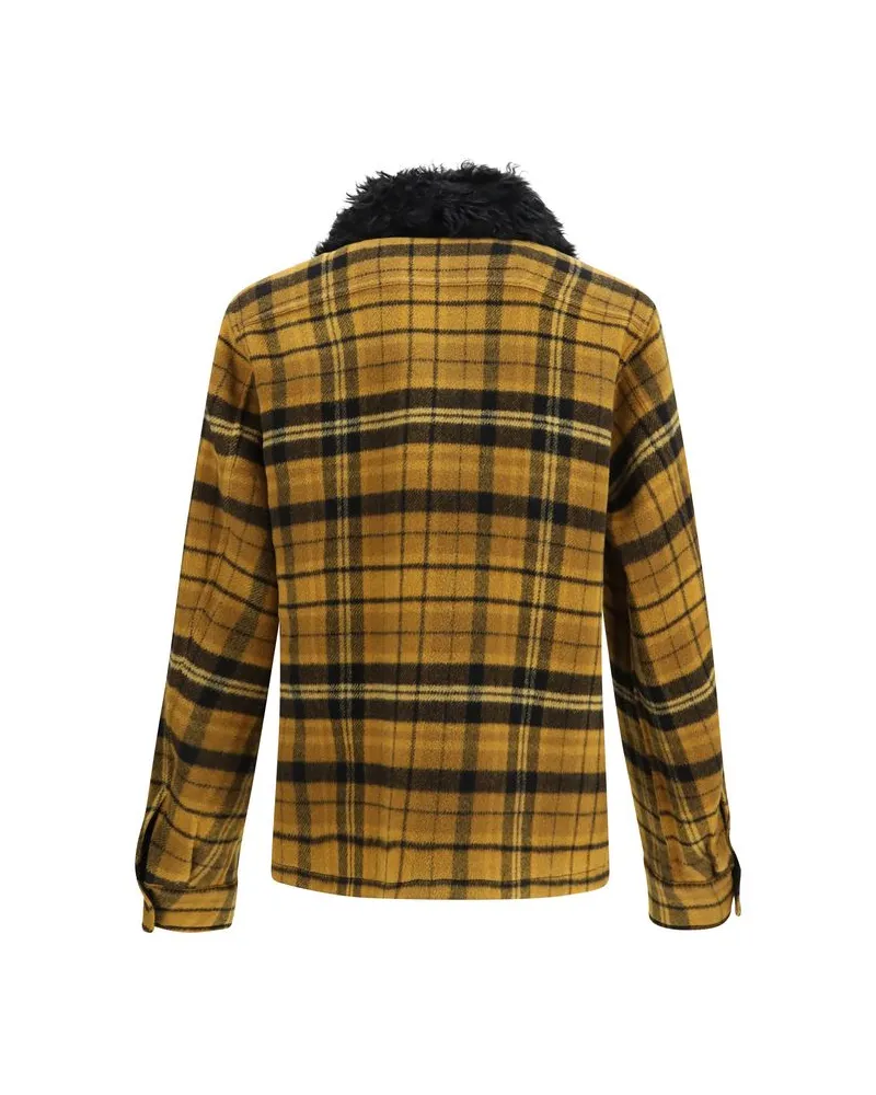 Fendi Check Wool with Curly Kalgan Shearling Collar Blazer — Yellow Yellow