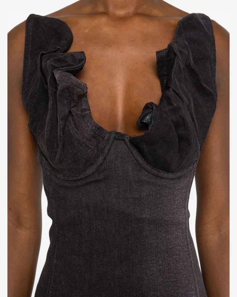 Y/PROJECT Ruffle-Trim Denim Dress — Charcoal Charcoal
