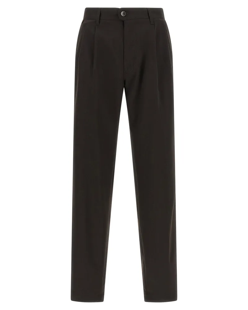 Incotex Pleated Wool-Blend Trousers — Black Black