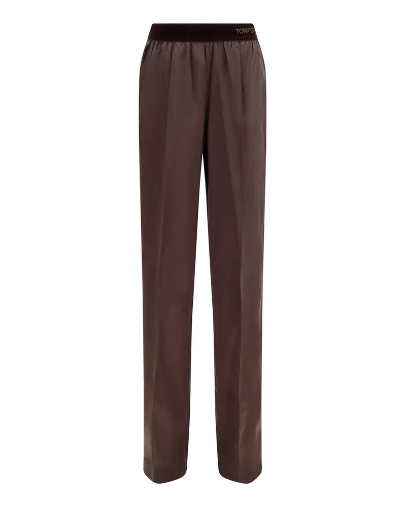 Tom Ford Women's Pants Stretch Silk Satin Espresso Trousers Espresso
