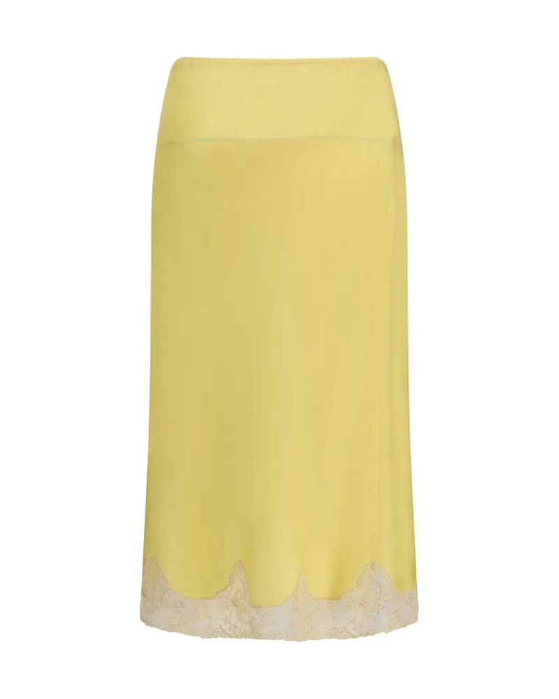 Saint Laurent Women's Bicolor Silk Midi Skirt Yellow