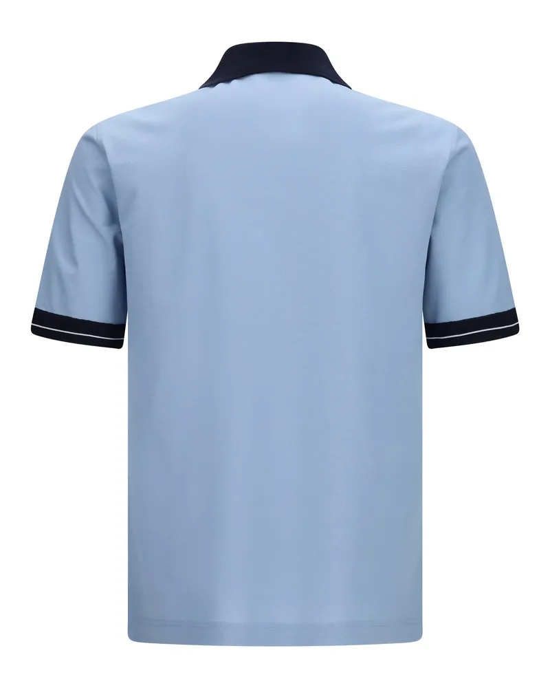 Ferragamo Men Short-Sleeve Polo Beige Patterned Cotton Knitwear Sweater Blue