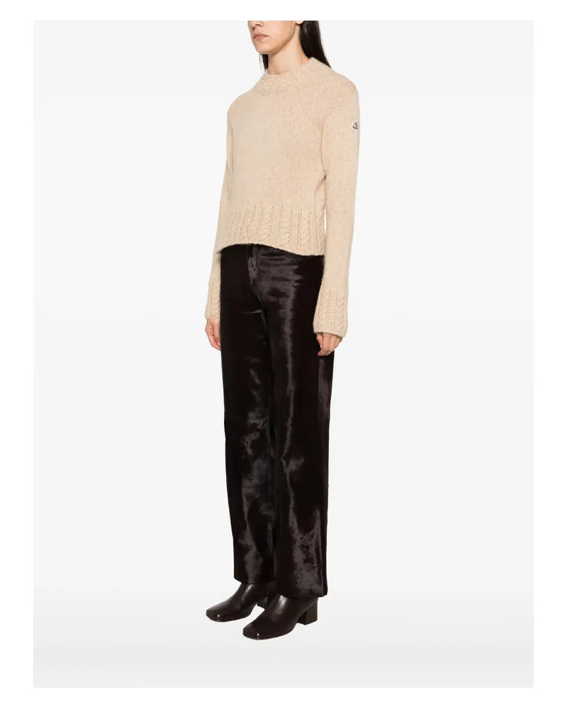Moncler Ribbed Crew Neck Knit Sweater — Beige Beige