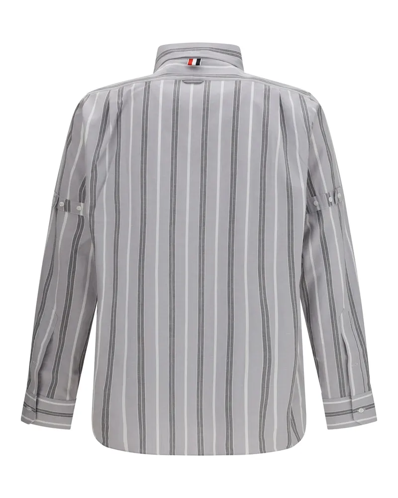 Thom Browne Men's Madras Striped Armband Shirt Med Grey Cotton Gray