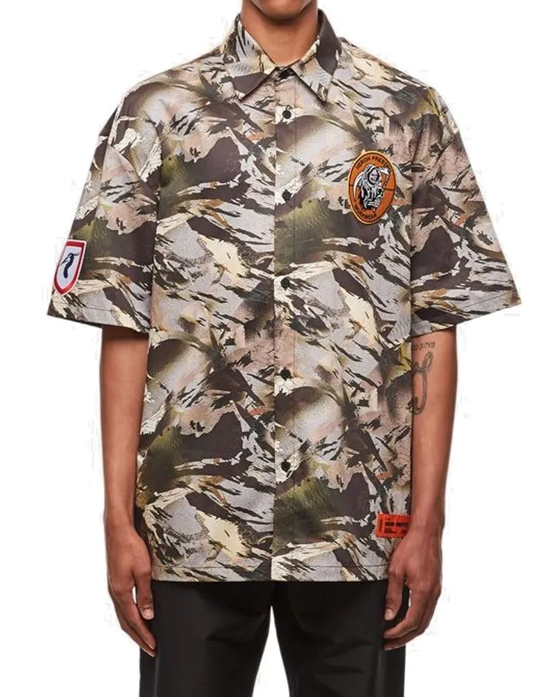 Heron Preston Men's Bicolor Cotton Pattern Shirt Brown