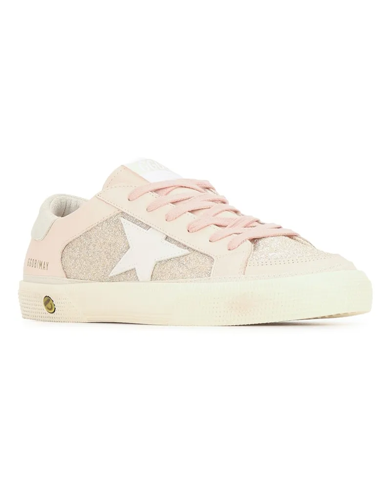Golden Goose Boys' May With Double Quarter And Toe Glitter Palepinkmilkgrey Sneaker Pink