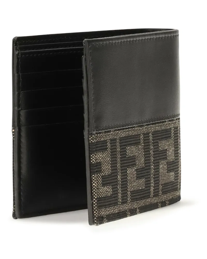 Fendi Men's Ff Jacquard Bifold Wallet Nero+tabacco Moro Calf Leather Bos Taurus Black