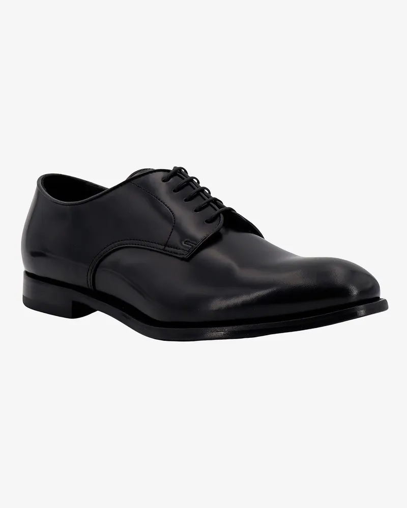 Doucal´s Men's Lace-Up Shoes Patent Leather Black Flat Black