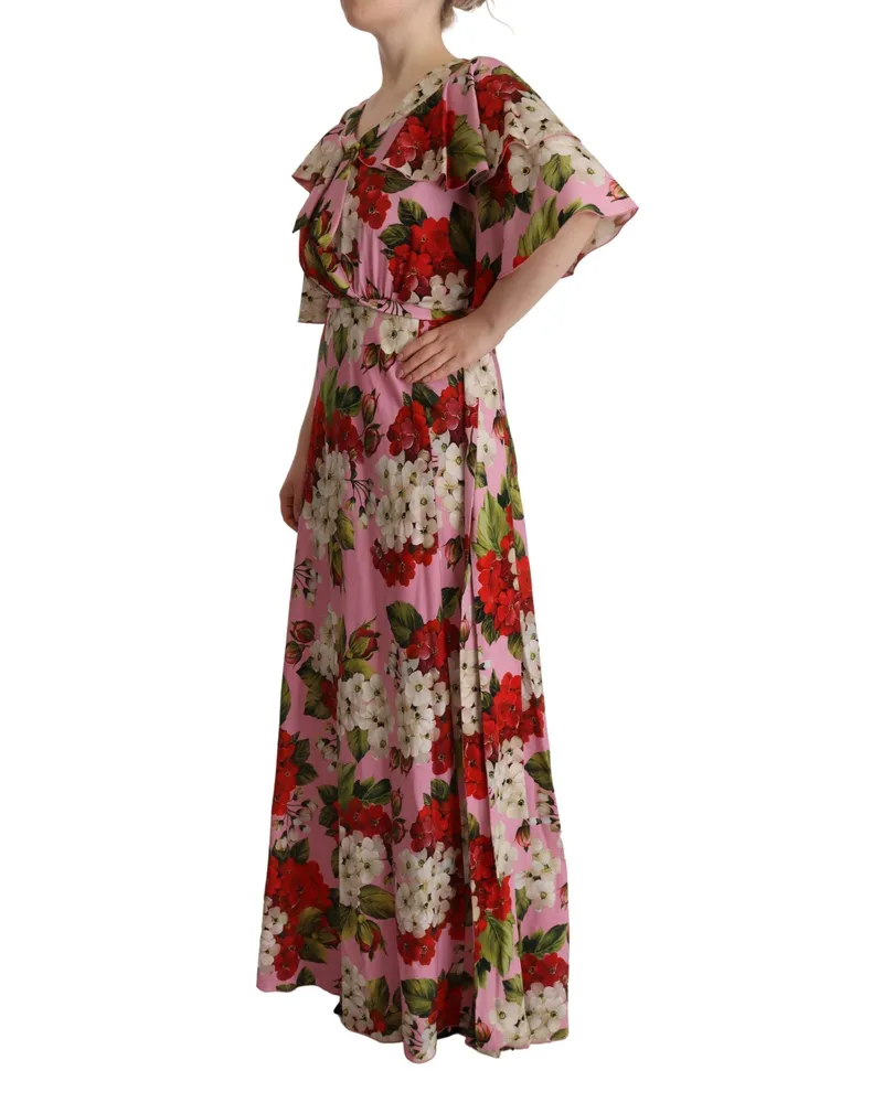 Dolce & Gabbana Women's Pink Floral Silk Stretch Gown Maxi Dress Pink