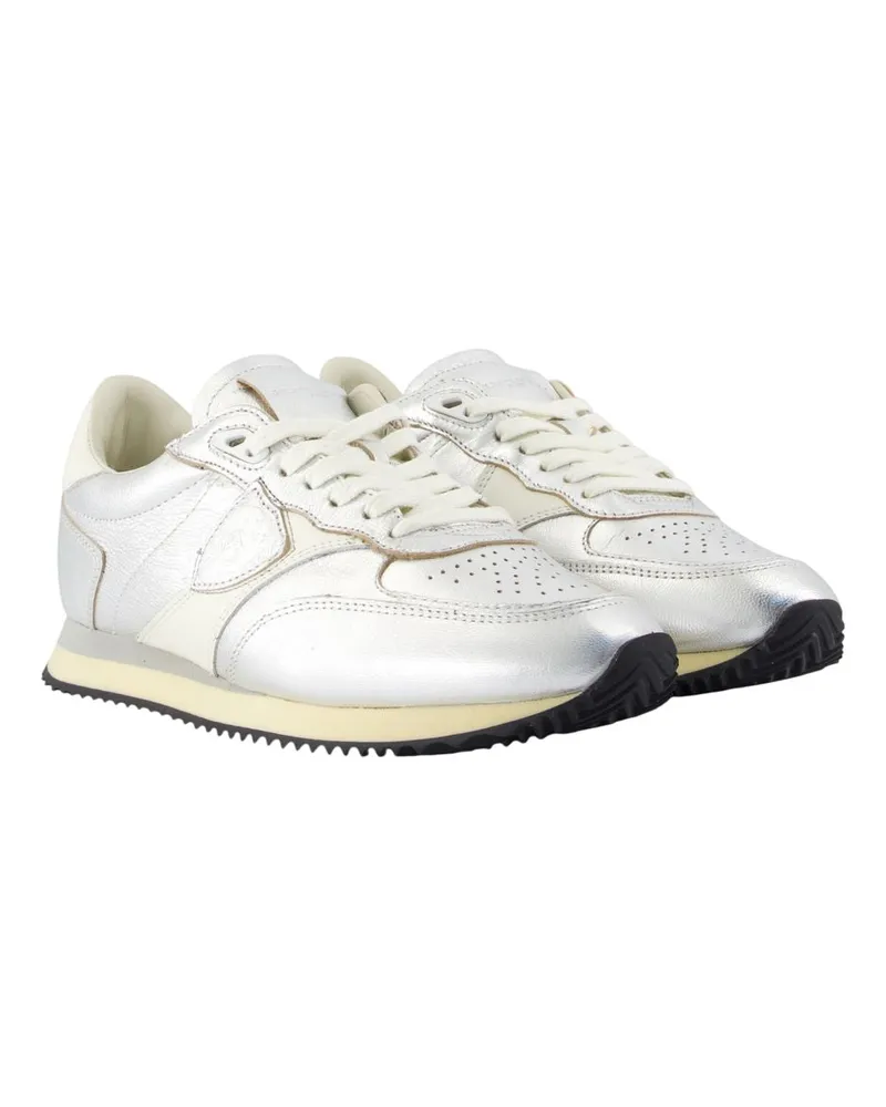 Philippe Model Women's Blville Low Sneakers -  Leather Silver Calfskin Shoes Silver