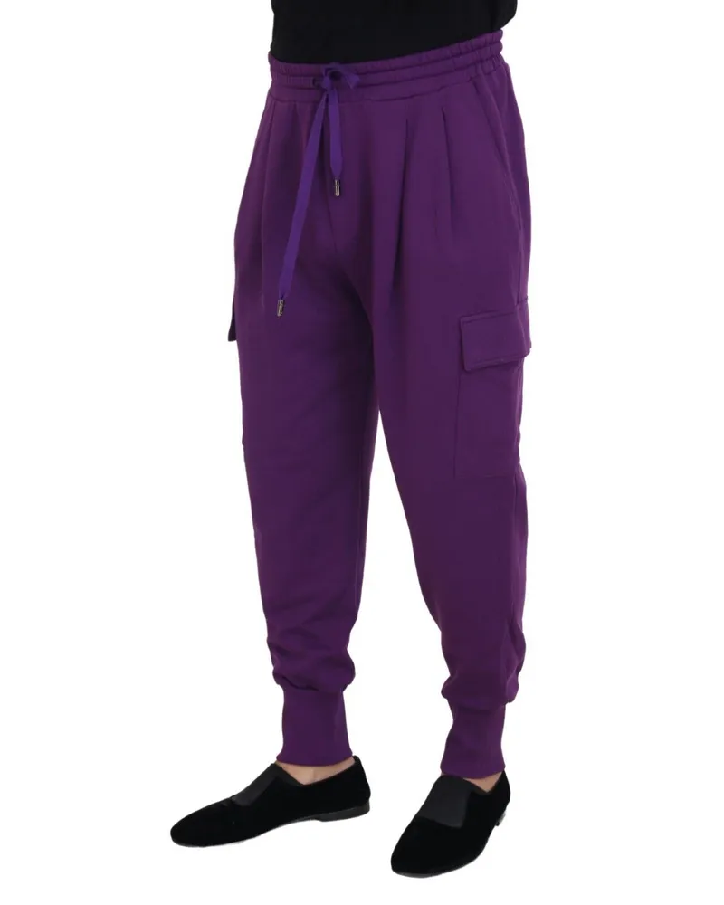 Dolce & Gabbana Men's Purple Cotton Cargo Sweatpants Jogging Pants Purple