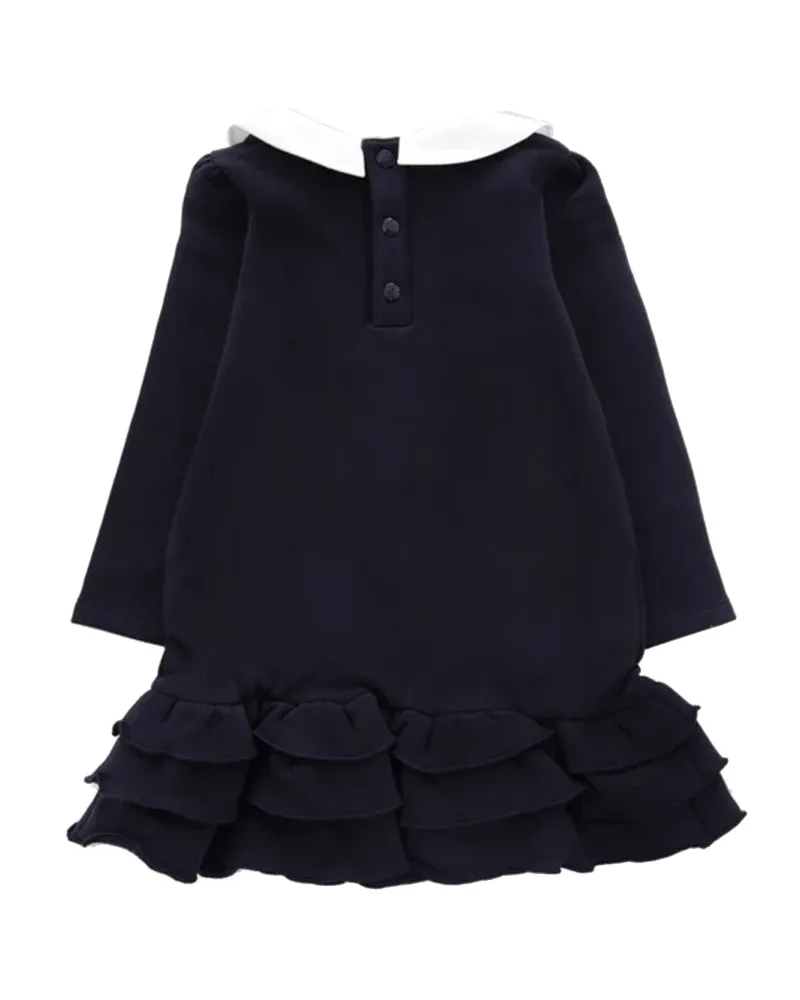 Moncler Logo-Embroidered Cotton-Elastane Dress — Blue Blue