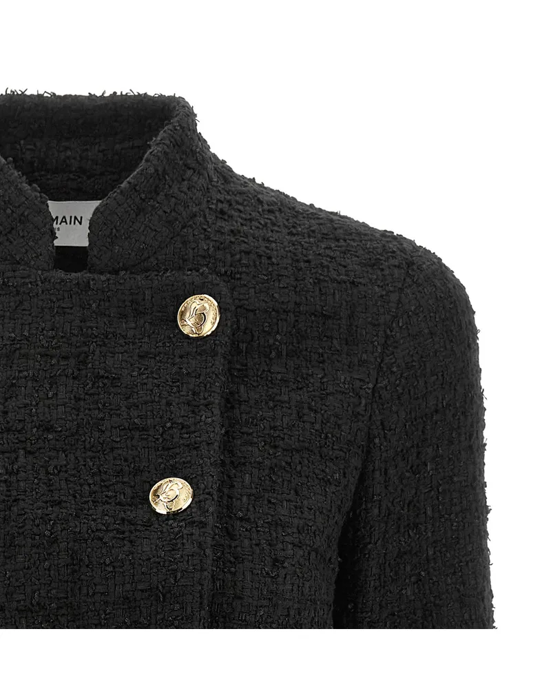 Balmain Double-Breasted Tweed Blazer — Black Black