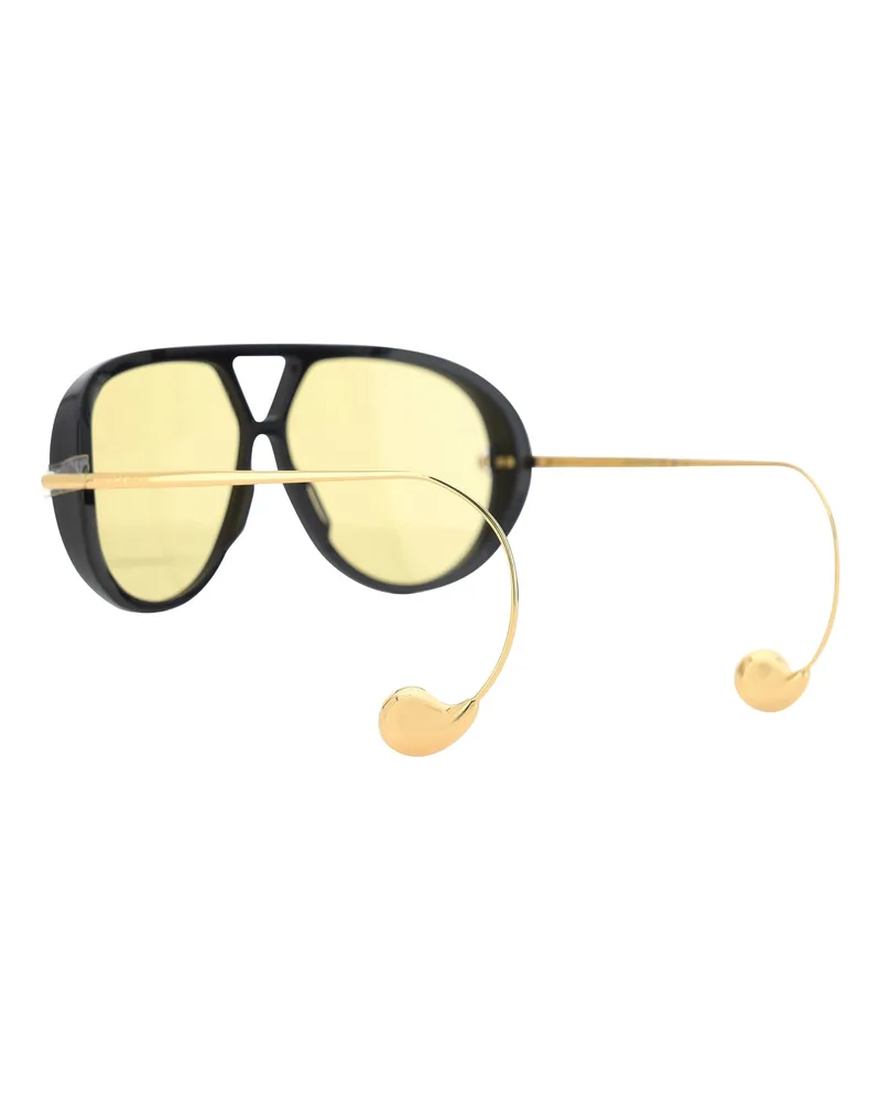 Bottega Veneta Women's Sunglasses Drop Aviator Black-Gold-Yellow Acetate Black/gold/yellow Black