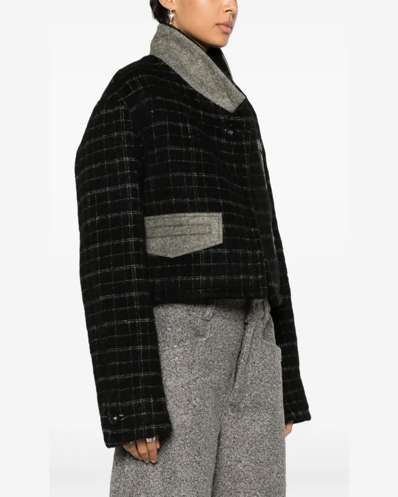 Etro Checked Wool-Blend Cropped Jacket — Black Black