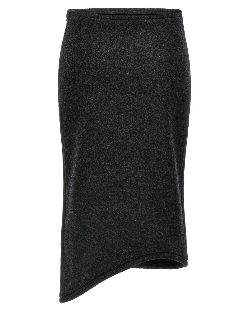 Victoria Beckham Padded Tube Detail Wool Skirt — Charcoal Charcoal