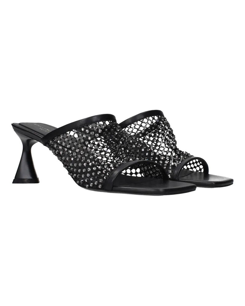 Stella McCartney Rhinestone-Embellished Leather Heel Sandal — Black Black