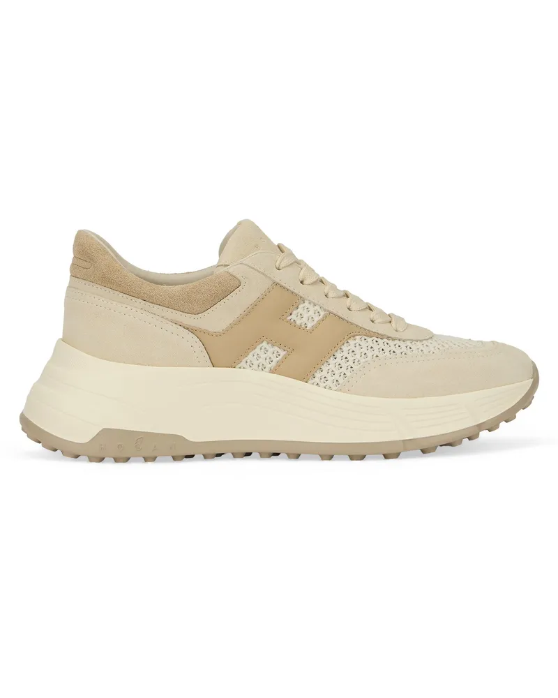 Hogan Women's Sneakers Hi-Fi Beige Calfskin Trainers Beige