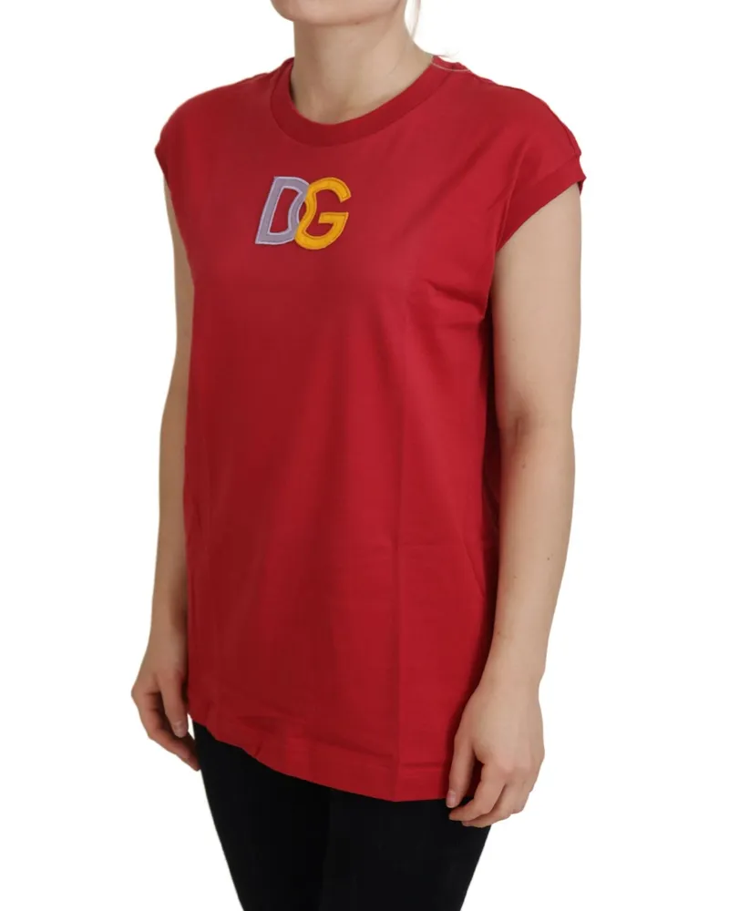 Dolce & Gabbana Women Red Cotton Dg Logo Tank Top T-Shirt Red