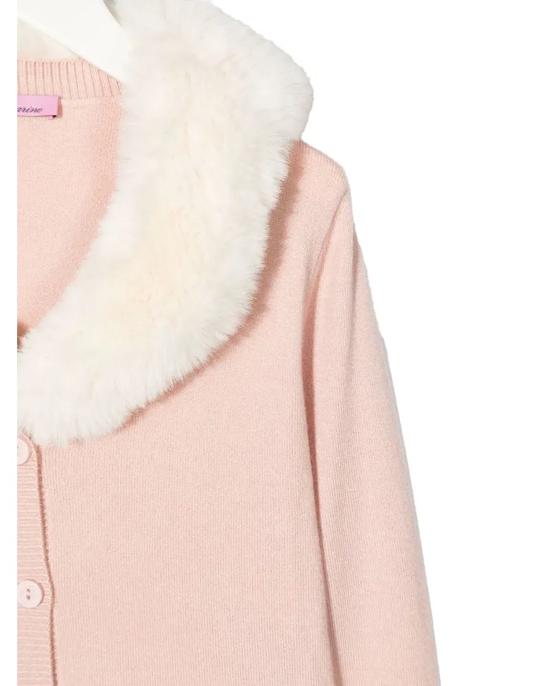 Blumarine Faux-Fur Collar Cardigan — Pink Pink