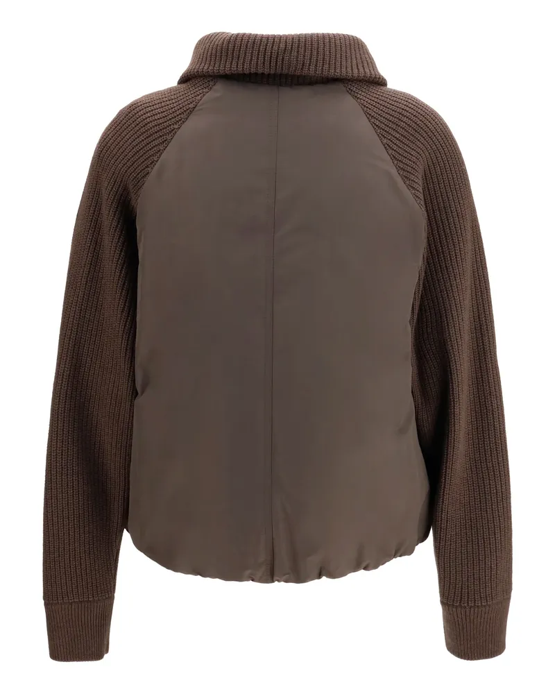 Brunello Cucinelli Women's Down Jacket With Wool Sleeves Marrone Coat Marrone