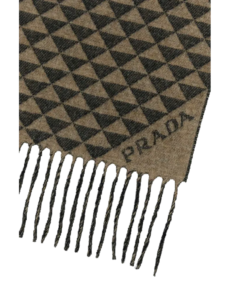 Prada Geometric Wool Blend Scarf — Beige Beige
