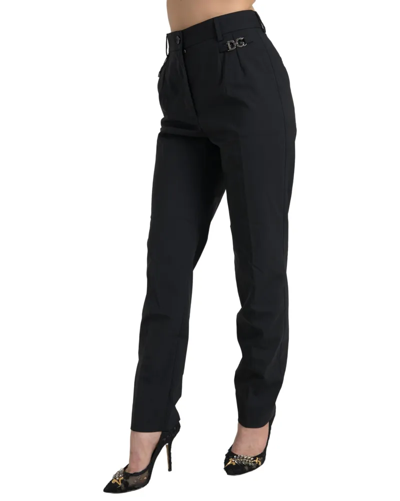 Dolce & Gabbana Women's Black Wool High Waist Tapered Pants Virgin Elastane Black