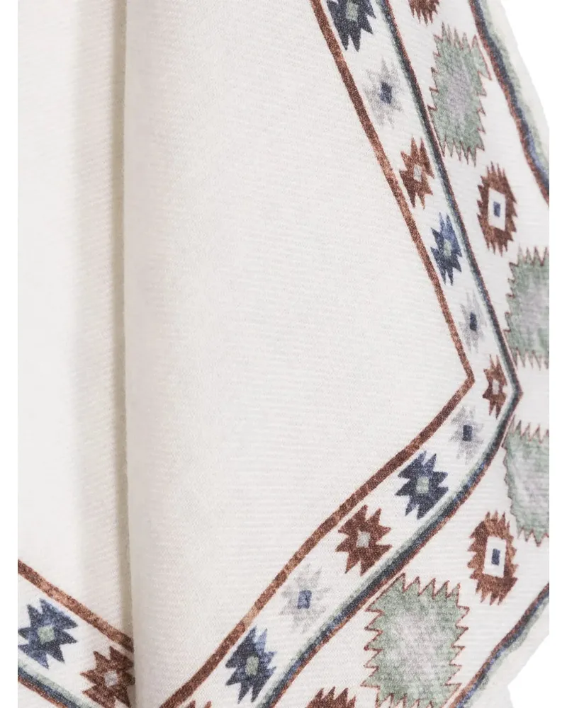 Brunello Cucinelli Geometric-Print Organic Wool Scarf White White