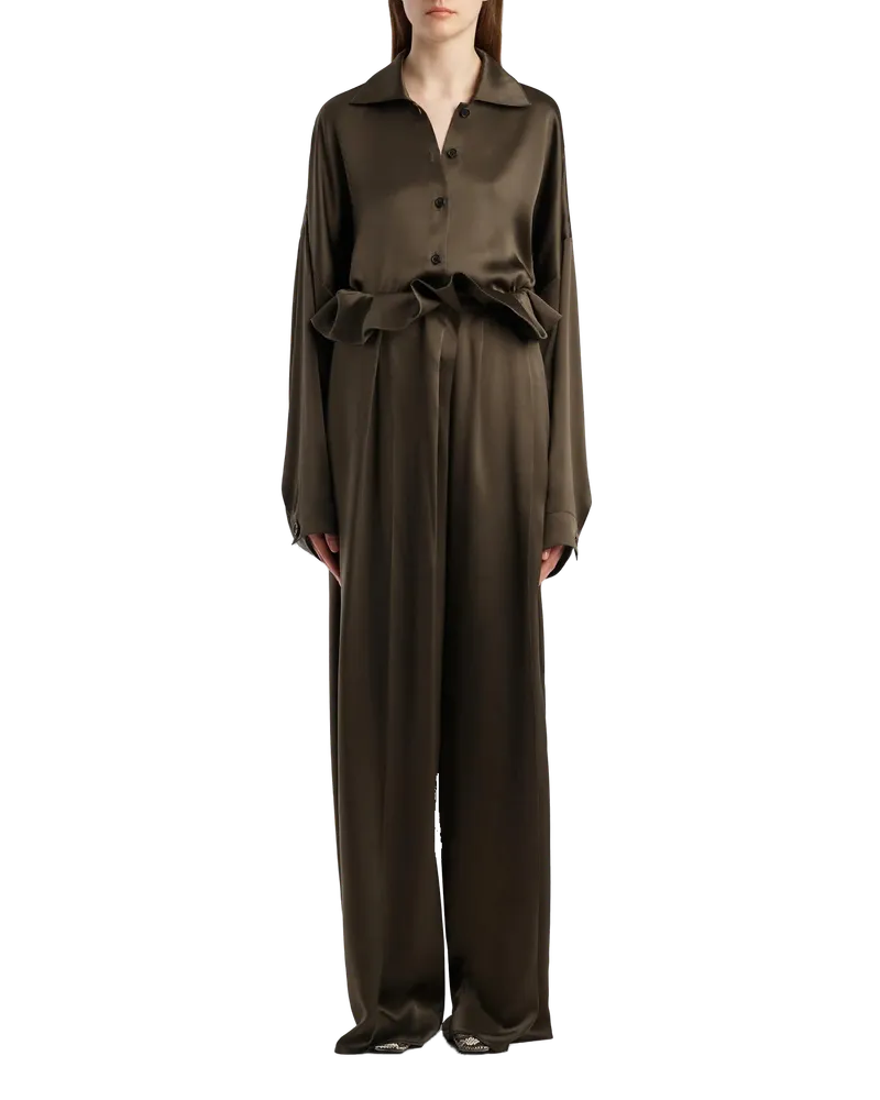 KHAITE Women's Top Bodine En Cuir Dark Olive Khaki Green