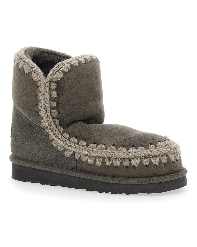 Mou Women's Eskimo Grey Ankle Boots With Crochet Details Suede Gray
